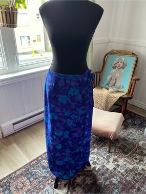 Y2K Blue Floral Summers Maxi Wrap Skirt M 28” W